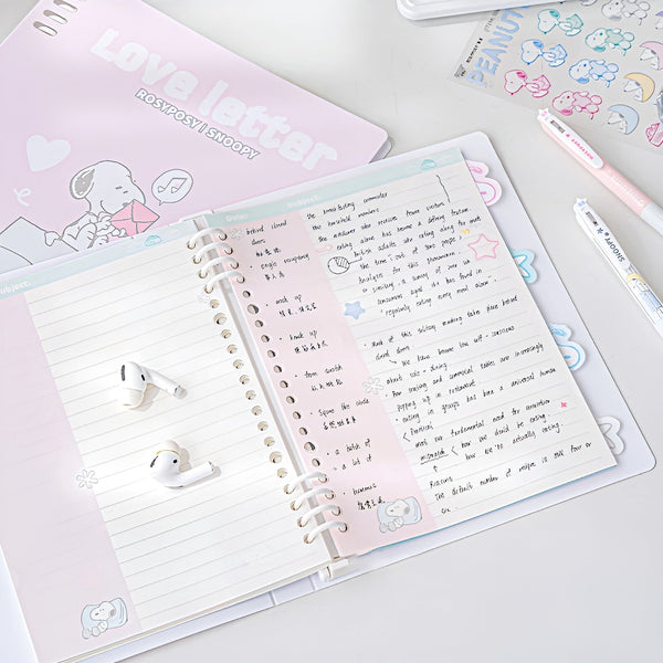 Peanuts Snoopy B5 Binder Notebook + Snoopy Inserts + Stickers - Limited Pastel Snoopy Edition