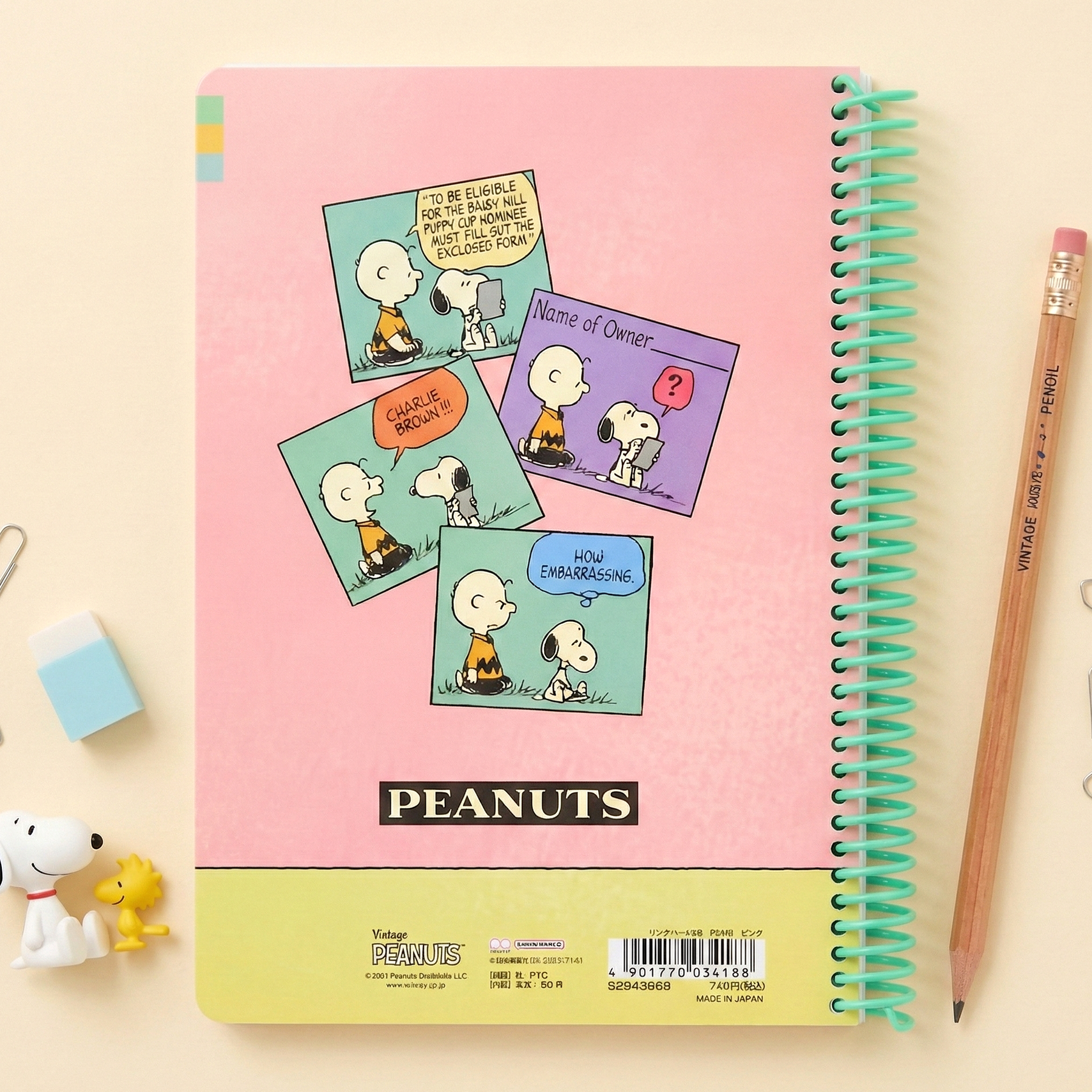 Peanuts Snoopy B6 Spiral Notebook - Pink – Kawaii Stationery Shop
