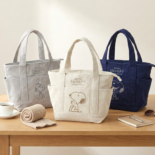 Peanuts Snoopy Corduroy Tote Bag - I Woke Up This Cute (4 Colors)