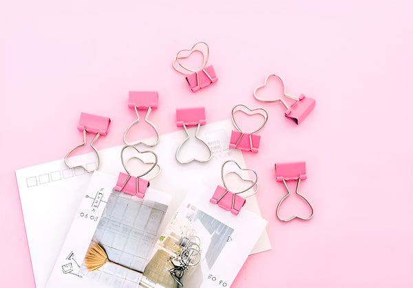 Pink Heart Shaped Binder Clip