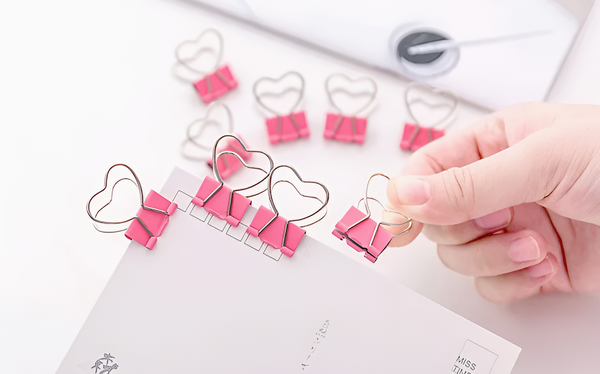 Pink Heart Shaped Binder Clip