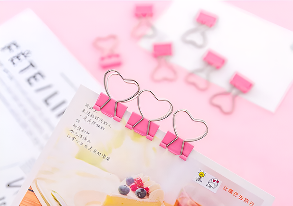 Pink Heart Shaped Binder Clip