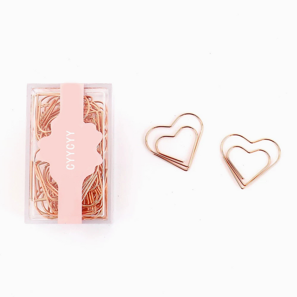 Rose Gold Heart Shaped Paper Clips - Set of 20