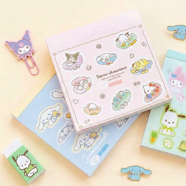 Sanrio 3 Design Memo Pad + Sticker Sheet