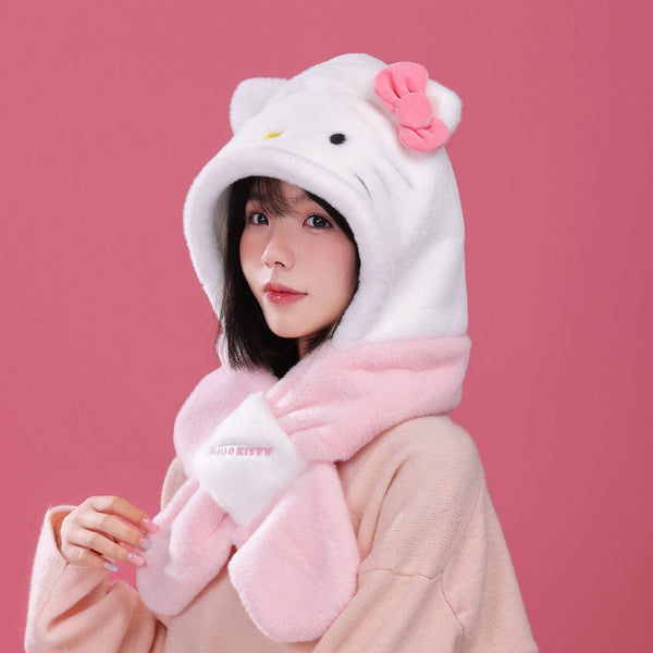 Sanrio Plush Hooded Scarf with Ears - Hello Kitty