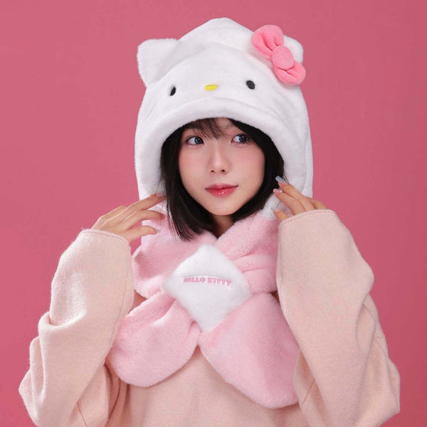 Sanrio Plush Hooded Scarf with Ears - Hello Kitty