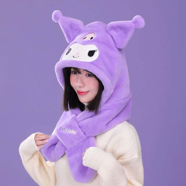 Sanrio Plush Hooded Scarf with Ears - Kuromi
