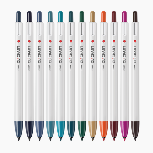 Zebra Clickart Knock Sign Pen 12 Color Set - Dark