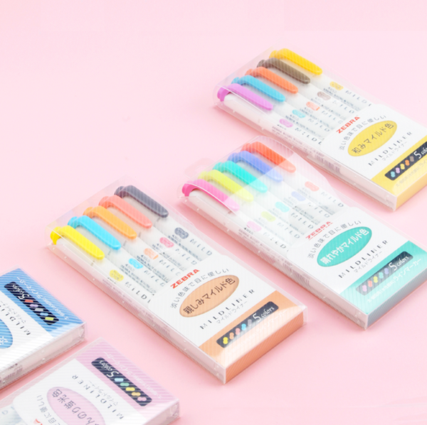 Zebra Mildliner Double Sided Highlighters - 5 Pastel Color Set